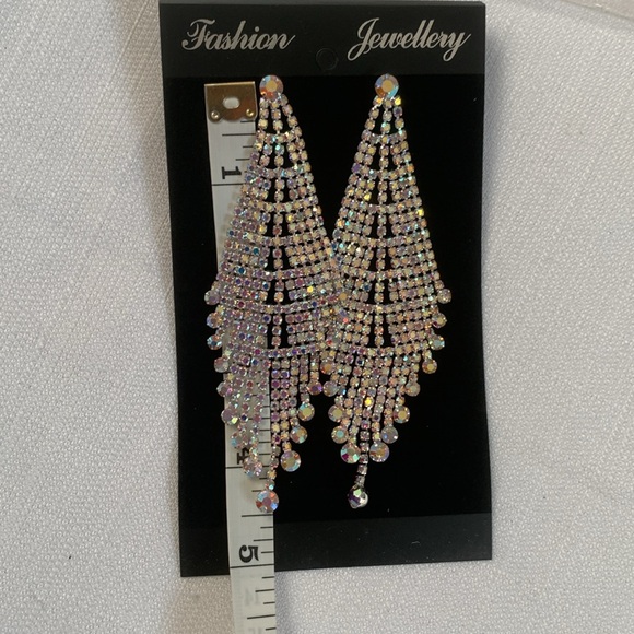Zara Bling Chandelier Silver Aurora Borealis Rhinestone Earrings, NWT - Picture 5 of 6